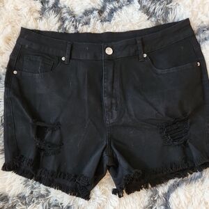 Black Distressed Denim Shorts New 2XL
